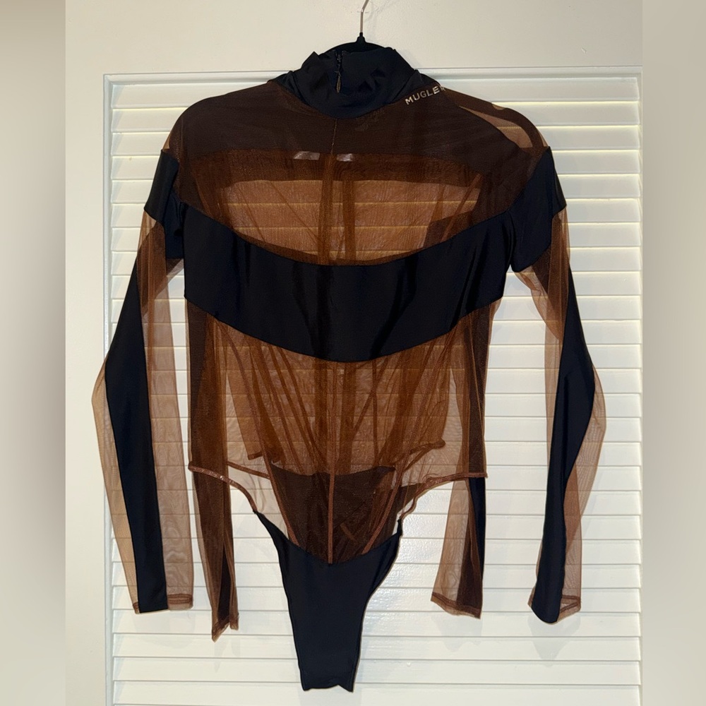 Mugler Black and Brown Sheer Bodysuit